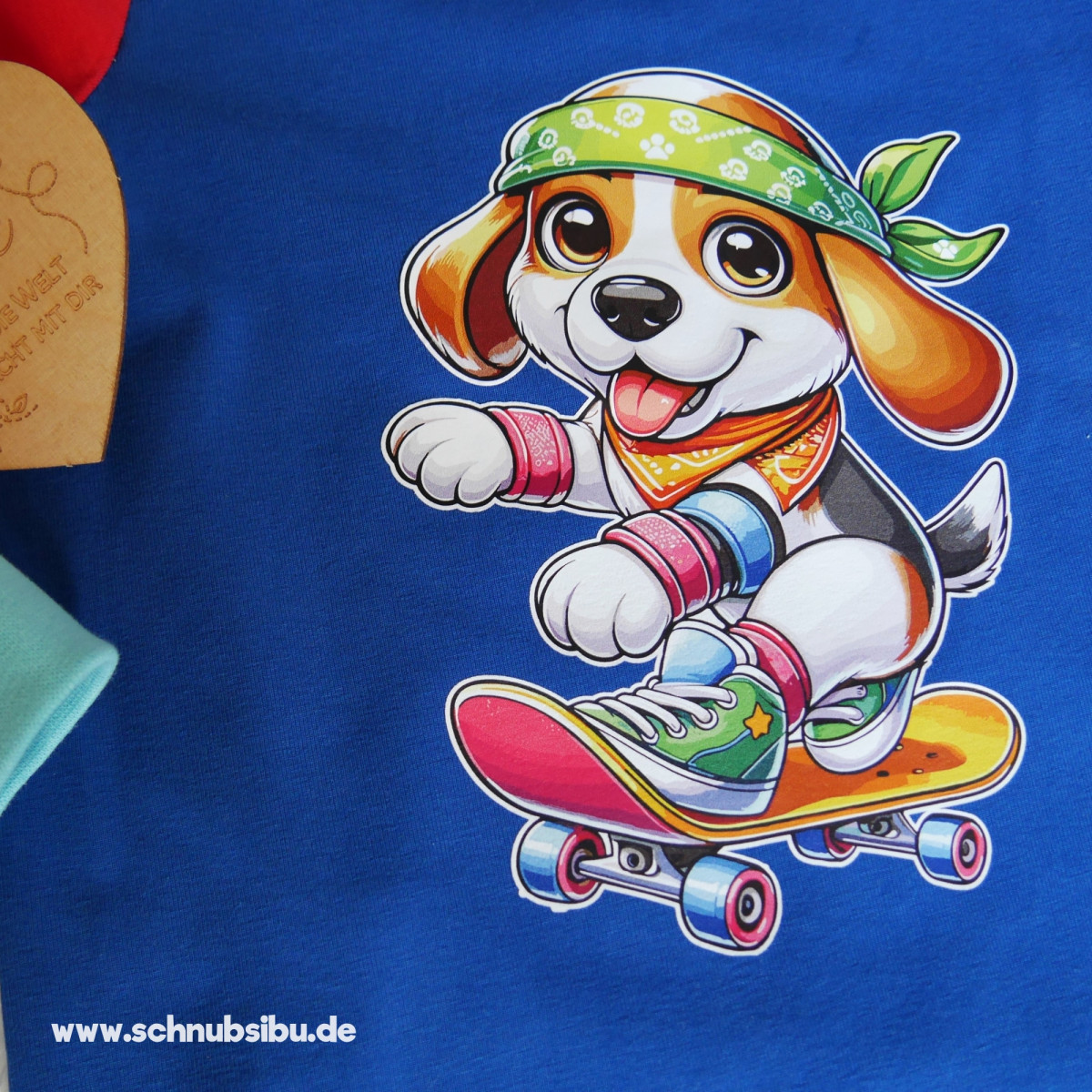 Bügelbild Hund auf Skateboard